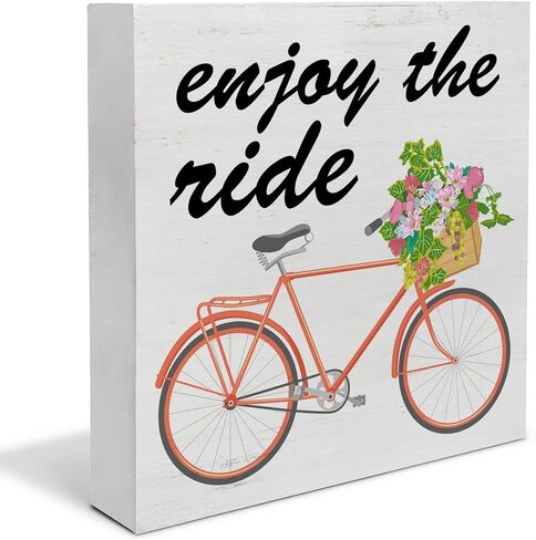 Enjoy the Ride Wood Box Sign Art Decor Desk Sign Floral Bicycle Wooden Box Block Sign Country Home Shelf Wall Decoration in Saudi Arabia
