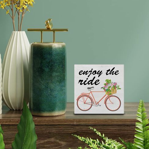 Enjoy the Ride Wood Box Sign Art Decor Desk Sign Floral Bicycle Wooden Box Block Sign Country Home Shelf Wall Decoration in Saudi Arabia