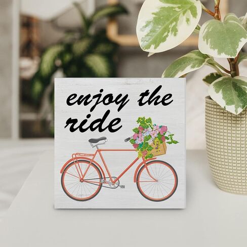 Enjoy the Ride Wood Box Sign Art Decor Desk Sign Floral Bicycle Wooden Box Block Sign Country Home Shelf Wall Decoration in Saudi Arabia