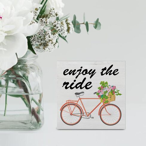 Enjoy the Ride Wood Box Sign Art Decor Desk Sign Floral Bicycle Wooden Box Block Sign Country Home Shelf Wall Decoration in Saudi Arabia