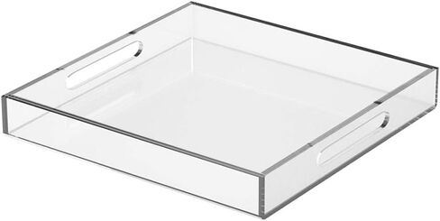 NIUBEE Acrylic Serving Tray 12x12 Inches -Spill Proof- Decorative Tray Organiser for Ottoman Coffee Table Countertop with Handles - Black in Saudi Arabia