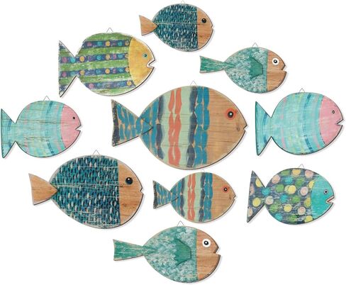 10 قطع من ديكور جدار السمك، ديكور جدار السمك الخشبي، ديكور حائط الشاطئ، ديكور جدار خشبي لمدرسة الأسماك، فن جداري بحري، ديكور الحمام، المحيط الساحلي، ديكور جدار المنزل، وليس نمط ثلاثي الأبعاد (مطلي) in Kuwait