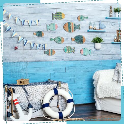 10 قطع من ديكور جدار السمك، ديكور جدار السمك الخشبي، ديكور حائط الشاطئ، ديكور جدار خشبي لمدرسة الأسماك، فن جداري بحري، ديكور الحمام، المحيط الساحلي، ديكور جدار المنزل، وليس نمط ثلاثي الأبعاد (مطلي) in Kuwait