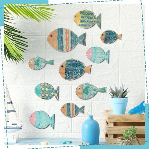 10 قطع من ديكور جدار السمك، ديكور جدار السمك الخشبي، ديكور حائط الشاطئ، ديكور جدار خشبي لمدرسة الأسماك، فن جداري بحري، ديكور الحمام، المحيط الساحلي، ديكور جدار المنزل، وليس نمط ثلاثي الأبعاد (مطلي) in Kuwait