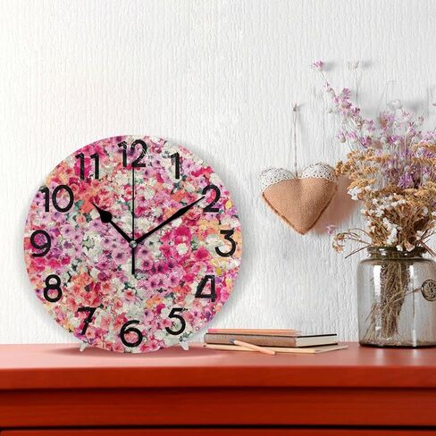 Wamika Wall Clock Oil Sunflower Daisy Flowers White Vintage Round Clock Silent Non Ticking Decorative, Seasonal Floral Clocks 10 Inch Battery Operated Quartz Analog Quiet Desk Clock for Home Office in Saudi Arabia