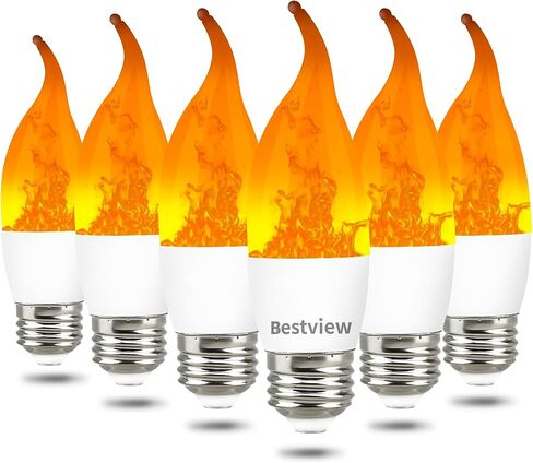 Bestview LED Flame Effect Light Bulbs,3 Modes Smart E26 Chandelier Base Flickering Candle Fire Light Bulb for Halloween, Christmas, Party, Porch, Indoor&Outdoor Home Decoration (6 Pack) in Saudi Arabia