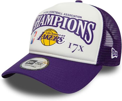 New Era LA Los Angeles Lakers 9FORTY A-Frame 17X NBA Finals Champions Foam Trucker Cap, Adjustable Hat Purple White in Saudi Arabia