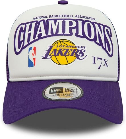 New Era LA Los Angeles Lakers 9FORTY A-Frame 17X NBA Finals Champions Foam Trucker Cap, Adjustable Hat Purple White in Saudi Arabia