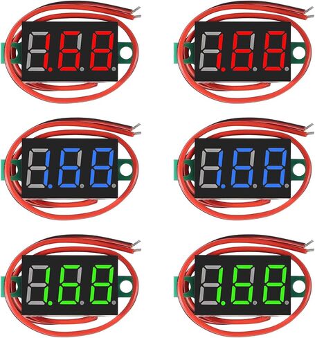 6PCS Voltage Tester Small Digital Voltmeter Gauge Tester 0.36" 3 Wire DC 0-100V 3 Colors LED Display Voltage Tester DC Volt Meter Blue Red Green in Saudi Arabia