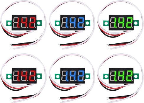6PCS Voltage Tester Small Digital Voltmeter Gauge Tester 0.36" 3 Wire DC 0-100V 3 Colors LED Display Voltage Tester DC Volt Meter Blue Red Green in Saudi Arabia