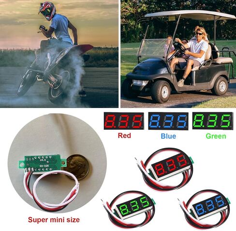 6PCS Voltage Tester Small Digital Voltmeter Gauge Tester 0.36" 3 Wire DC 0-100V 3 Colors LED Display Voltage Tester DC Volt Meter Blue Red Green in Saudi Arabia