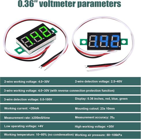 6PCS Voltage Tester Small Digital Voltmeter Gauge Tester 0.36" 3 Wire DC 0-100V 3 Colors LED Display Voltage Tester DC Volt Meter Blue Red Green in Saudi Arabia