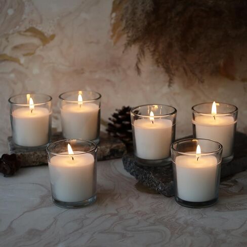 Welburn Veda&Co™ Glass Votive Candles - Pack of 25, Upto 15 Hours Burn Time, 100% Fully Refined Paraffin Wax, Smokeless, Unscented, Dripless, Ideal for Spa Weddings Birthdays, Parties, Centerpieces in Saudi Arabia