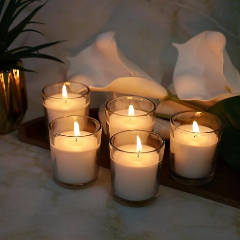 Welburn Veda&Co™ Glass Votive Candles - Pack of 25, Upto 15 Hours Burn Time, 100% Fully Refined Paraffin Wax, Smokeless, Unscented, Dripless, Ideal for Spa Weddings Birthdays, Parties, Centerpieces in Saudi Arabia