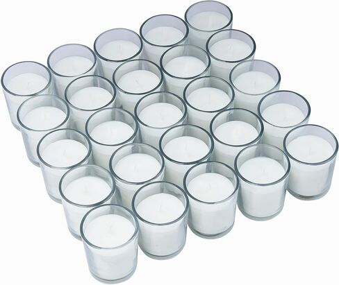 Welburn Veda&Co™ Glass Votive Candles - Pack of 25, Upto 15 Hours Burn Time, 100% Fully Refined Paraffin Wax, Smokeless, Unscented, Dripless, Ideal for Spa Weddings Birthdays, Parties, Centerpieces in Saudi Arabia