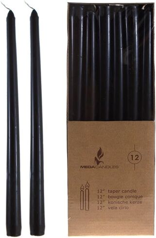 Mega Candles 12 pcs Unscented Black Taper Candle, Hand Poured Wax Candles 12 Inch x 7/8 Inch, Home Décor, Wedding Receptions, Baby Showers, Birthdays, Celebrations, Party Favors & More in Saudi Arabia