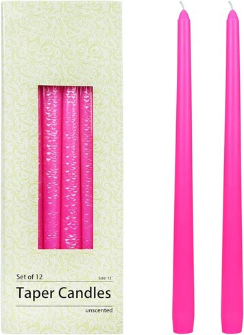 شموع مستدقة مكونة من 12 قطعة، مقاس 30.48 سم، وردي فاقع in Kuwait