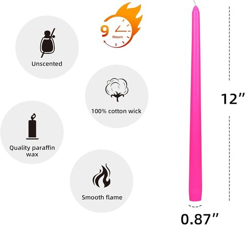 شموع مستدقة مكونة من 12 قطعة، مقاس 30.48 سم، وردي فاقع in Kuwait