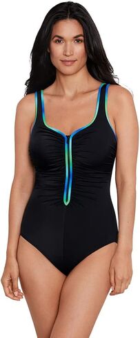 Penbrooke ShapeSolver Sport Women's Colorful Behavior Shirred Zip Soft Cup One Piece Swimsuit in Saudi Arabia