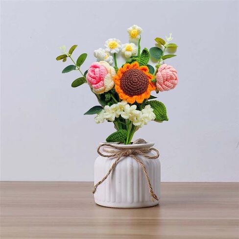 Crochet Handmade Rose Artificial Flowers, Pink Crochet Flowers Bouquet Knitted, Crochet Bouquet for Mother's Day, Birthday Wedding Teacher’Day Gift and Home Decor in Saudi Arabia