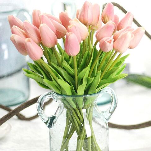 AMZALI Artificial Flowers Real Touch Mini PU Tulips Bouquet Fake Tulips Flowers Arrangement Artificial Plants for Wedding Centerpiece Room Home Hotel Party Event Christmas Decor Cream White Set of 30 in Kuwait
