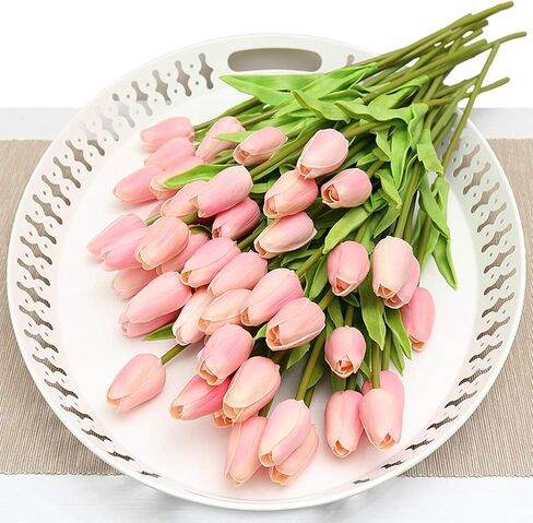 AMZALI Artificial Flowers Real Touch Mini PU Tulips Bouquet Fake Tulips Flowers Arrangement Artificial Plants for Wedding Centerpiece Room Home Hotel Party Event Christmas Decor Cream White Set of 30 in Kuwait