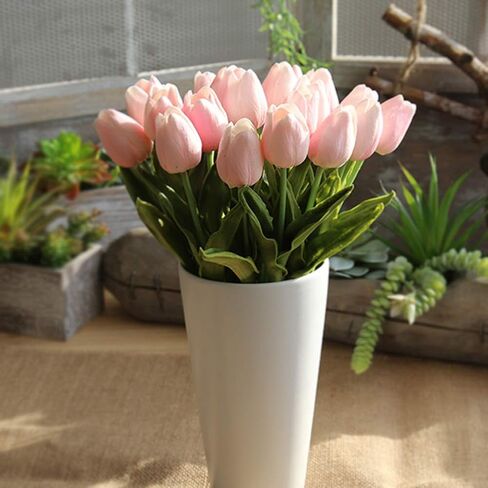 AMZALI Artificial Flowers Real Touch Mini PU Tulips Bouquet Fake Tulips Flowers Arrangement Artificial Plants for Wedding Centerpiece Room Home Hotel Party Event Christmas Decor Cream White Set of 30 in Kuwait
