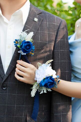 Corsage and Boutonniere Set for Wedding Prom Homecoming Men Groom Groomsmen Artificial Rose Flowers Boutonniere and Women Girl Bridesmaids Bracelet Suit Decor in Saudi Arabia