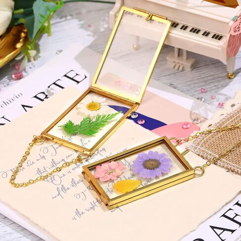 Reginary 8 Pcs 2 x 3 Inch Glass Frame for Pressed Flowers Mini Brass Hanging Photo Picture Frame Floating Glass Frame with Chain for Artwork Art Specimen Wall Plant DIY Gallery Decor (Gold) in Saudi Arabia