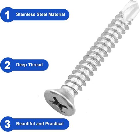 100PCS M4.2 x 32 Stainless Sheet Flat Head Self Drilling Screw, Phillips Drive with Drill Point, Metal Tek Screws, Self Drilling Sheet in Saudi Arabia