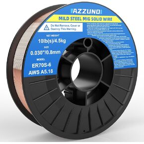 AZZUNO Mig Solid Welding Wire, ER70S-6 Mild Steel Gas Mig Wire .030" 2-LB, 1-Pack
