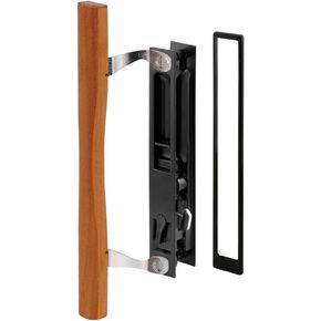 Prime-Line C 1130 Diecast Black Finish, Flush Sliding Patio Door Handle with Wood Pull, Croft (Single Pack)