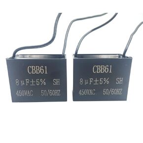 2Pcs Celiling Fan Capacitor CBB61 2-Wire 8uF 450V AC 50/60Hz Metallized Polypropylene Film Capacitors