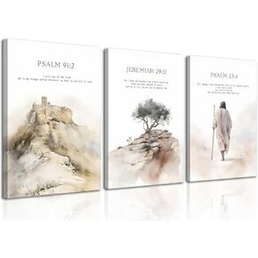 3Pcs Framed Jesus Wall Art Christian Bible Verse Canvas Posters Prints Minimalist Bible Stories Scripture Wall Decor Pictures Religious Artwork for Living Room Bedroom Church Decoration