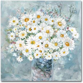 Rtriel Flowers Bathroom Wall Decor Floral Canvas Wall Art White Daisy in Vase Light Blue Background Modern Gallery Prints Pictures Ready to Hang 12 x 12 Inch