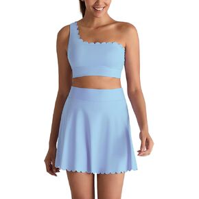 فستان تنس نسائي من قطعتين من IFFEI مع حمالة صدر مدمجة وسروال قصير وجيب واحد وكتف واحد مزين بالدانتيل وتنورات رياضية للتمرين in Kuwait