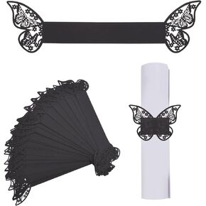 50 PCS Black Mirror Glossy Paper Napkin Holder Ring, Butterfly Paper Napkin Rings Buckles Holder for Wedding Christmas Daily Party Celebration Table Decor