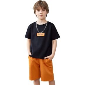 Arshiner Boys Drop Shoulder T-Shirt & Drawstring Waist Shorts with Chain Necklace Summer Casual Outfits (5-12 Years)