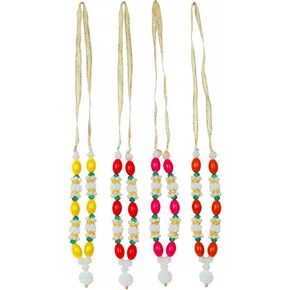 Set of 4 Mala Artificial Beaded Moti Mala Ribbon Garland Haar Small Mala for Idol-Mala for God Statues Accessories Puja Sringar Article Ornament for Indian Traditional Festival(Size:-4")(Multicolour)
