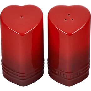 Le Creuset Stoneware Heart Shaped Salt & Pepper Shakers, 4 oz. Each, Cerise