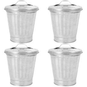 Beavorty 4pcs Mini Trash Bin Galvanized Trash Can Waste Container Kitchen Trash Can Waste Paper Bin Garbage Can Bedroom Car Trash Can Office Galvanized Iron Waste Paper Box