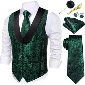 Barry.Wang Mens Paisley Vest Silk Jacquard Shawl Collar Floral Formal Suit Waistcoat Tie Set 6PCS Wedding Tuxedo
