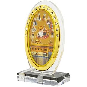 BISMAADH Car Dashboard Oval Shape Acrylic Showpiece Figurine Religious Idol Statue for Office & Home Décor (Guru Nanak Dev Ji)
