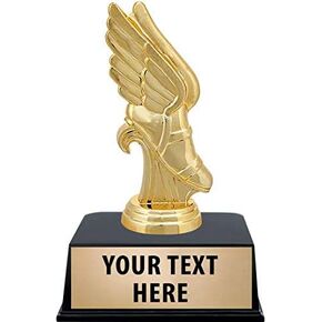 Crown Awards Track and Field Trophies with Custom Engraving, 6" Personalized Gold Winged Foot Running Trophy On Black Base Prime