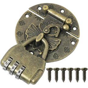 Vintage Password Padlock Antique Bronze Zinc Alloy Lock Latch Hasp for Jewelry Box, Cabinet