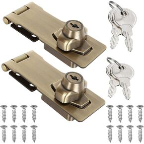 szhdxsy 2 Packs 4 Inch Keyed Hasp Locks Twist Knob Keyed Locking Hasp for Small Doors, Cabinets and More,Stainless Steel Steel, Chrome Plated Hasp Lock Catch Latch Safety Lock（Bronze）
