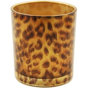 OSALADI Glass Candle Holder Tealight Stand Cup Fragrance Warmer Leopard Print Candlestick Holder Desktop Centerpiece for Home Wedding Decor