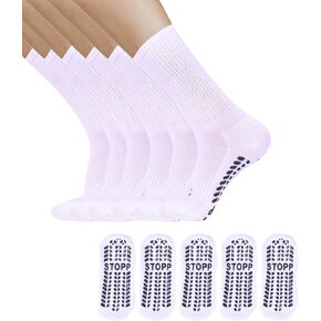 5 Pairs Women's Anti-Slip Socks, Women's Pilates and Yoga Socks, Women's Grip Hospital Socks, Women's Socks (White, US Footwear Size System, Adult, Women, Numeric Range, Medium, 5, 8)