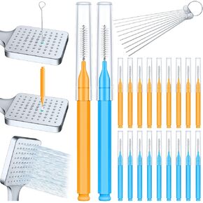 Shower Head Cleaner Tool, Small Gaps Hole Anti-Clogging Shower Head Cleaning Brush, Showerhead Cleaner Picks Tiny Nozzle, 30 pcs, Orange Blue