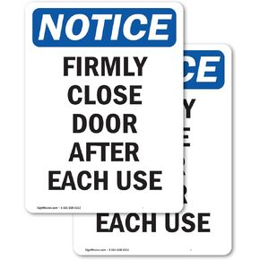 (2 Pack) Firmly Close Door After Each Use OSHA Notice Sign 5 Inch X 3.5 Inch Vinyl Label Decal Sticker Weather Resistant, UV Protected for Workplace, Business, and Construction Site, Made in the USA